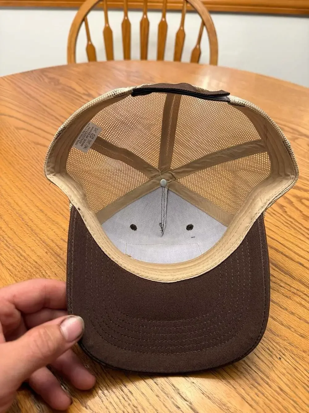 Komatsu Brown and Tan Mesh Trucker Hat with Faux Leather Patch